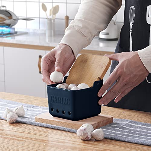 Garlic Keeper with Lid (Navy)