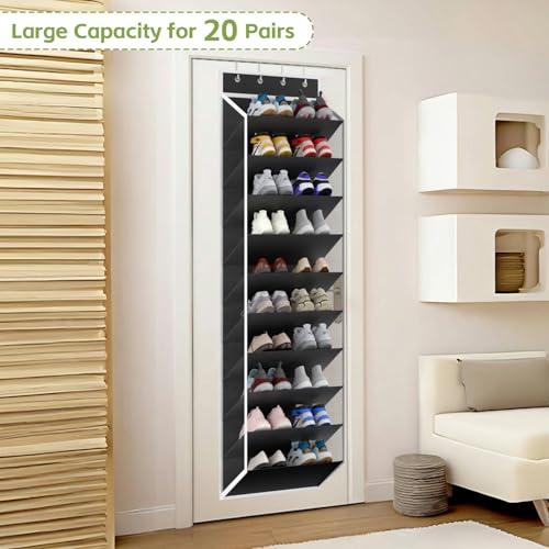 10 Tiers Mesh Over Door Shoe Organizer Storage (Black-1 Pack of 10 Cell)