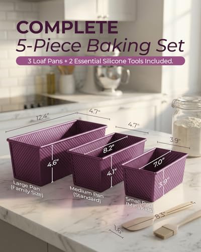3 Piece Pullman Loaf Pan with Lid (Plum Purple / 2.2LB+1LB+0.5LB)