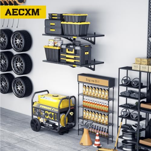 2 Pack 2x3ft Adjustable Garage Wall Shelving 560lbs Load Capacity Heavy Duty Wall Mounted Storage Shelf Metal Floating Shelves for Garage (2pack-2x3ft / Black)