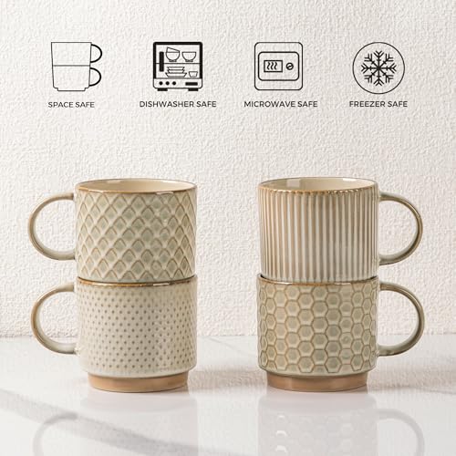 15 OZ Stackable Coffee Mugs Set of 4 (Pale Khaki / 15 Ounces)