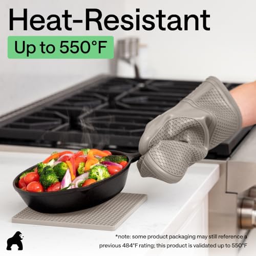 BPA Free Silicone Oven Mitts and Pot Holders Set (Almond / 12.5" Oven Mitts + 7" Trivets)
