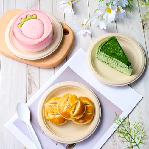 6 in 200 Pack Natural Disposable Compostable Dessert Paper Plates (6in-200natural)