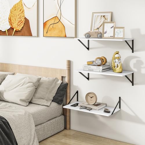 24W x 12D Deep Floating Shelves Set of 3 White (White With Black Metal Bracket / 24wx12dx5.8h)