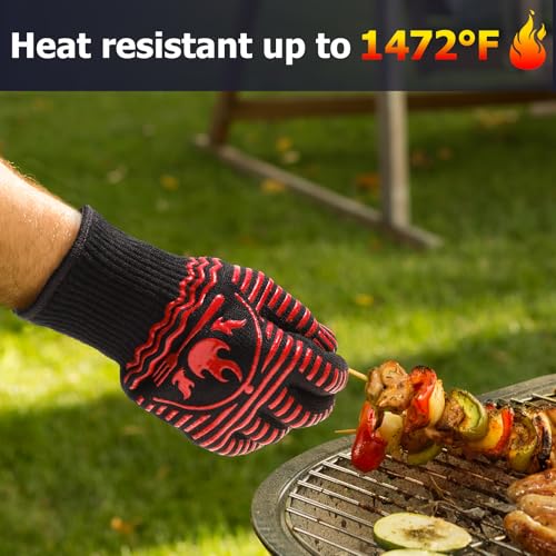 BBQ Gloves 1472°F Extreme Heat Resistant Grill Gloves (Red / 11inch)