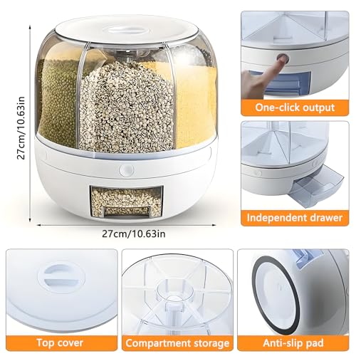 Rotating Grain Storage Bin 6 Grids Rice Container One (Large)