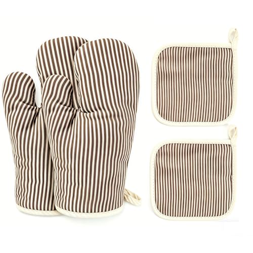 4Pcs Oven Mitts and Pot Holders (Khaki)
