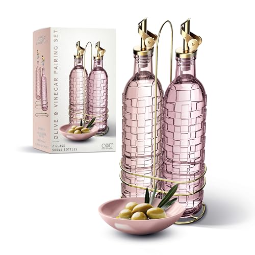 Glass Olive Oil Bottle Dispenser (Checkered / Pink)