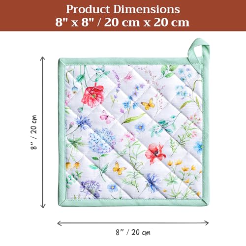 Pot Holders 100% Cotton Potholders (031 - Just Floral / 8" x 8" (Pot Holder Pack of 2))