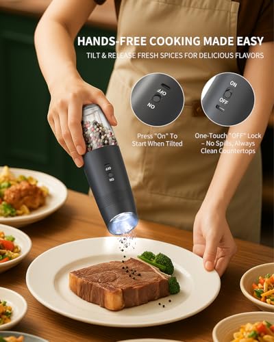 Gravity Electric Salt and Pepper Grinder Set Rechargeable Automatic Pepper and Salt Shakers with LED Light (Rechargeable / Black Pro)