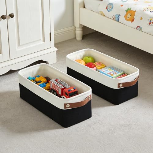 Small Fabric Storage Baskets (Black / Off-White / Narrow-15"x6"x5")