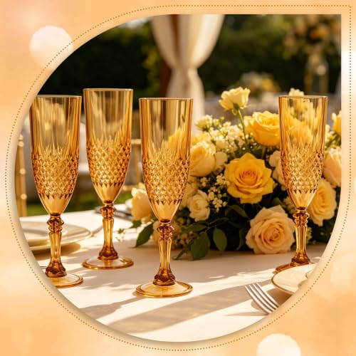 24 Pack Plastic Champagne Flutes (Amber)