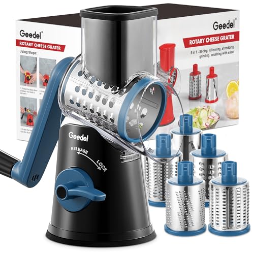 Rotary Cheese Grater Hand Crank (Black Blue / 5 Blades)