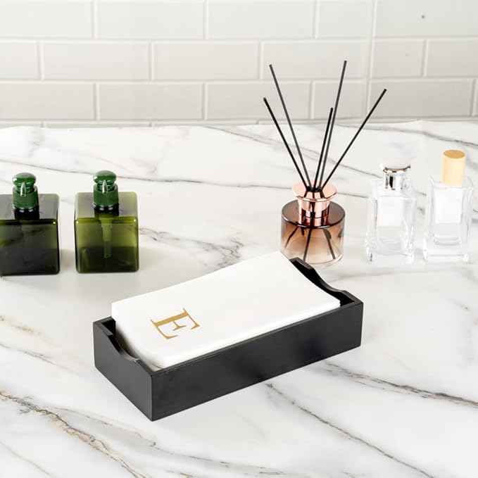 Luxenap 15.8 X 7.9 Inch Linen-Feel Guest Towels, 50 Lettered Hand Towels - Gold Letter 'E', Sans Serif Font, White Paper Dinner Napkins, airlaid, For Restrooms And Tables - Restaurantware