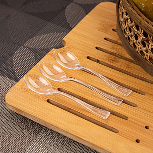300 Pieces Clear Plastic Mini Spoons for Desserts 4 Inches Clear Plastic Spoons Heavy Duty Perfect for Cake (Clear / Mini Spoons)