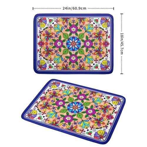 Mexican Talavera Dish Drying Mat Navy Blue Large Microfiber Dish Drain Pad for Kitchen Decor 18 x 24 In (Mexican Talavera Blue / 24" x 18")