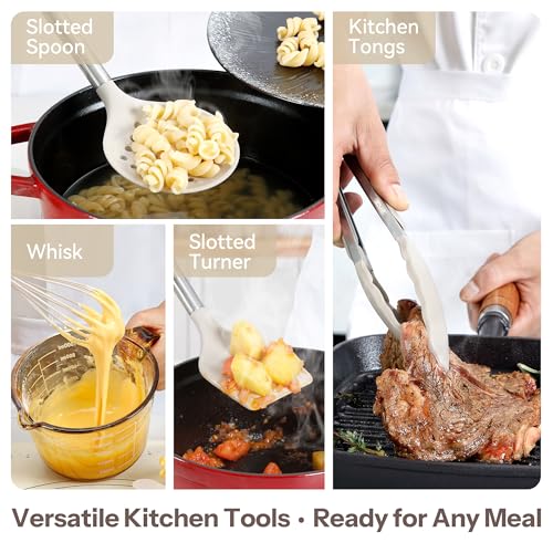 28 Piece Silicone Kitchen Utensils Set with Stainless Steel Handles (Khaki / 28 Piece)