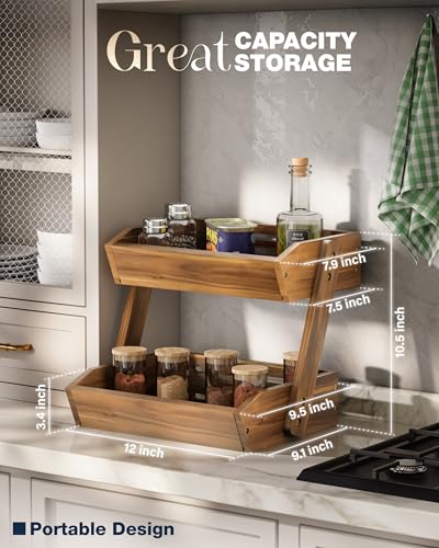 2 Tier Acacia Wood Fruit Stand for Kitchen Countertop Storage (Natural / 2 Tier)
