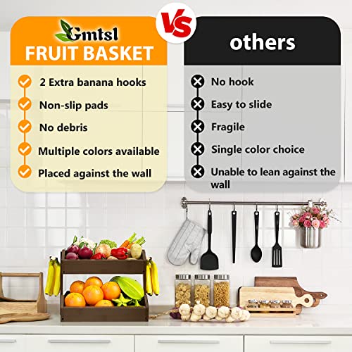Bamboo Fruit Basket for Kitchen (2-Tier Walnut)