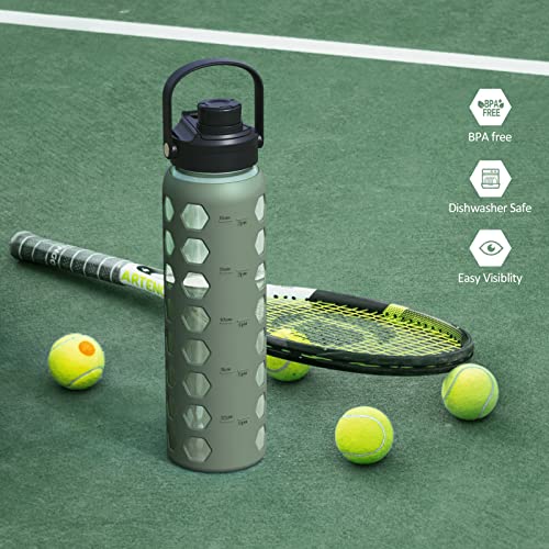 Glass Water Bottle (Olive / 32 Ounces)