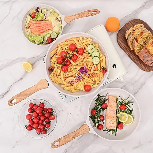 9.5 Inch Nonstick Frying Pan Skillet with Dual Spouts Omelet Egg Pan (Beige / 9.5")