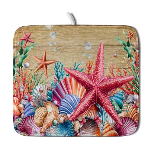 Dish Drying Mat for Kitchen Counter (Beach Starfish 0317 / 18" x 16")