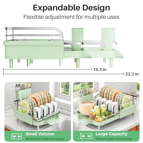 Expandable Dish Drying Rack for Small Kitchen Counter (Green)
