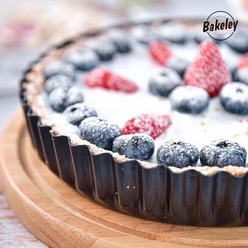 8-Inch Non-Stick Round Tart Pan with Removable Loose Bottom, Quiche Pan for Oven Baking (Black) (8" Round (Black))
