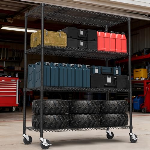 2640LBS 53.1" W 4 Tiers Shelf Steel Storage Shelves Shelving Unit Steel Organizer Wire Rack for Home (4 tier, 23.6" D x 53.1" W x 73.6" H / Black)