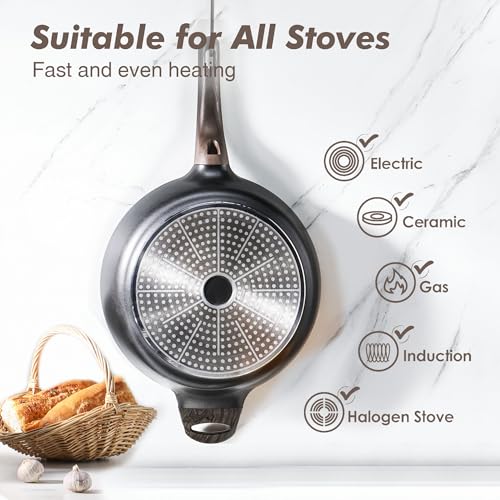 Nonstick Frying Pan Skillet with Lid (5QT / 12IN / Classic Black)