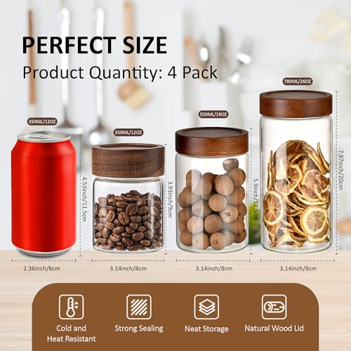 26 oz 850 ml Clear Glass Storage Canister with Airtight Wooden Lid (26 fl oz (1 Pack))