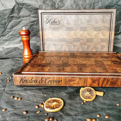 Personalized End Grain Walnut Cutting Board (16x10x2 Inches)
