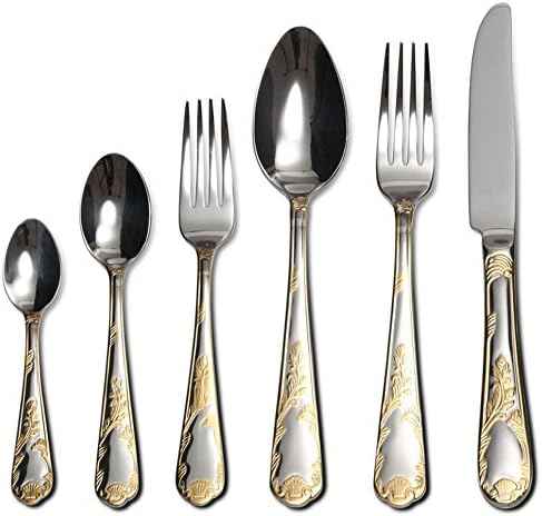 Venezia Collection Gold Flatware Serving Set for 12, 75-Pc Luxury Dining Silverware Cutlery Service, 24 Kt 18/10 Premium Surgical Stainless Steel Hostess Set in a Wooden Storage Case Chest (Biscotti)