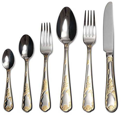 Venezia Collection Gold Flatware Serving Set for 12 (Mimosa II)