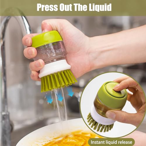 Soap Dispenser Dish Brush Palm Brush Scrub Brush Equipped with Storage Bracket and Drainage Base (Green)