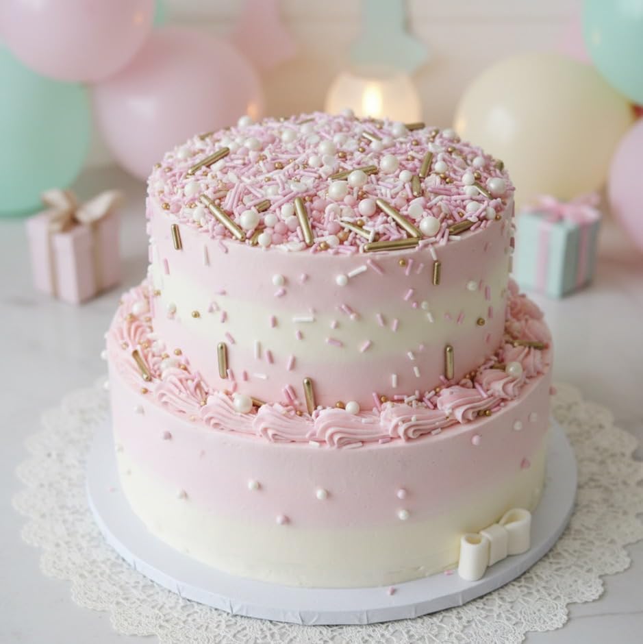 Sprinkles Edible Cake and Cupcake Sprinkles with Assorted Shapes and Sizes for Parties (Pink Princess)