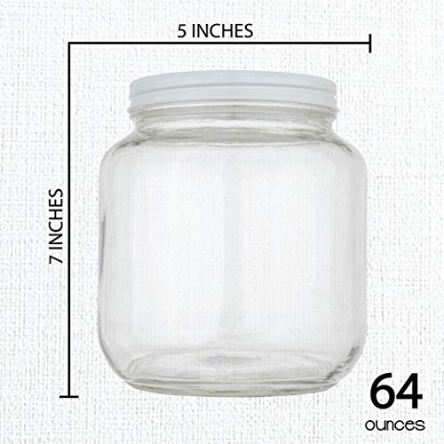 6 Pack Half Gallon Glass Mason Jar Wide Mouth with Airtight Metal Lid (White Lid)