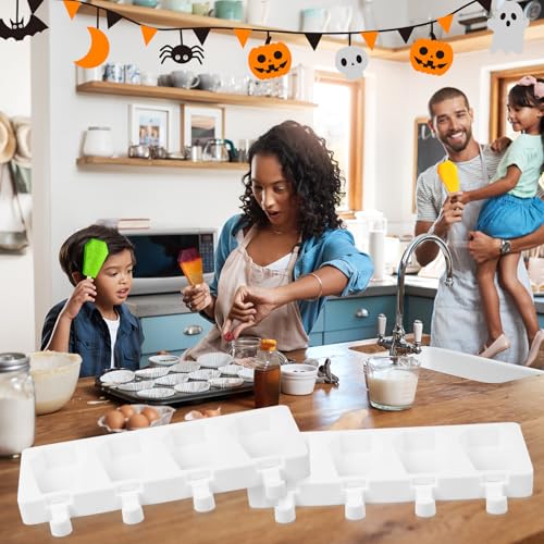 Halloween Coffin Shaped Mold Large 4 Cavity Reusable Silicone Cakesicle Cake Pop Ice Cream Mold for Halloween Adults Homemade Ice Cream Chocolate Candy DIY Trick Dessert Decorating (Coffin)