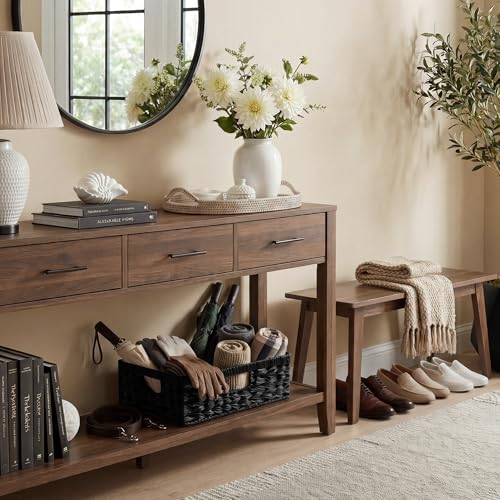 Wicker Storage Baskets for Shelves (Black / 15¼"L x 11¾"W x 4¾"H)