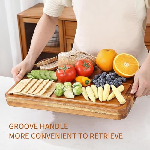 Large wood Cutting Board for Kitchen with Juice Handles (Stripes)
