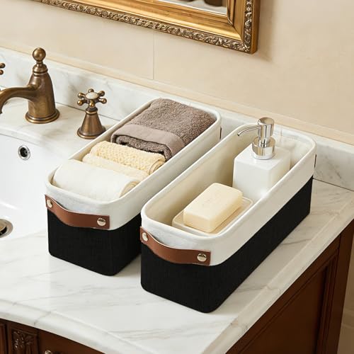 Small Fabric Storage Baskets (Black / Off-White / Narrow-15"x6"x5")