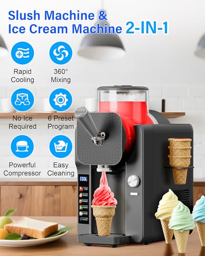 Slush Machine & Ice Cream Maker Machine 2 (75OZ 2-IN-1 - Grey)