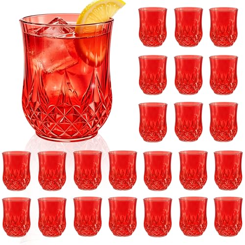 24 Pack Plastic Stemless Wine Glasses (Red)