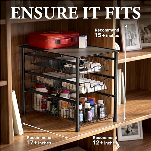 Stackable 3 Tier Sliding Basket Organizer Drawer (3-tier / Black)