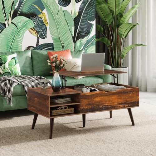 Lift Top Coffee Table with Hidden Storage (Classic Brown / 47" with Shelf)
