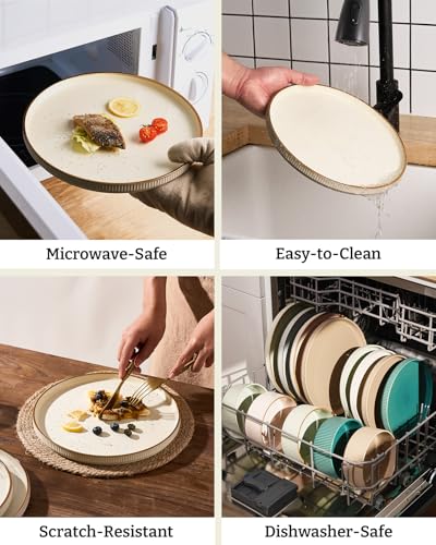Stoneware Dinnerware Sets with Pasta Bowls (Cream / Service for 6 - Double Bowls)