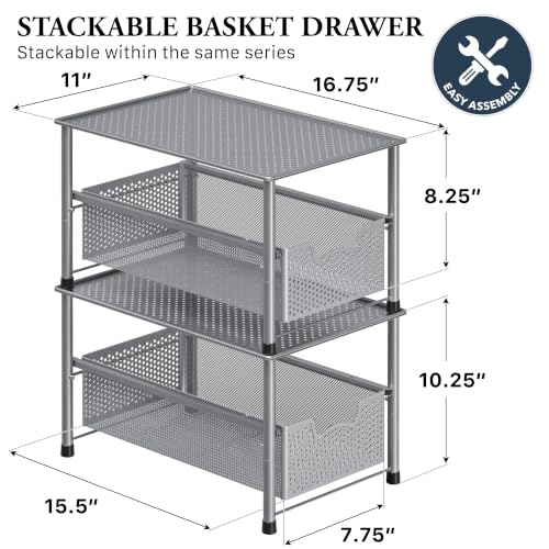 Stackable Under Sink Sliding Basket Drawer (Silver)