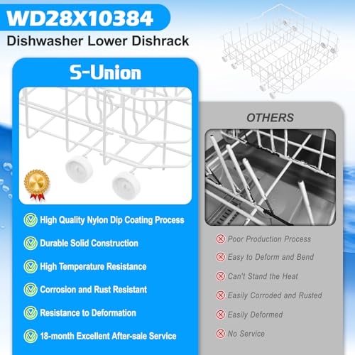 Upgraded WD28X10384 WD28X10309 Dishwasher Lower Rack Compatible with GE Dishwasher Rack Replacement Parts (22.2in x 21.3in x 7.3in WD28X10384 GE Rack)