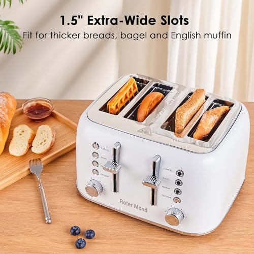 Toaster 4 Slice Retro Stainless Steel with Extra Wide Slots Bagel