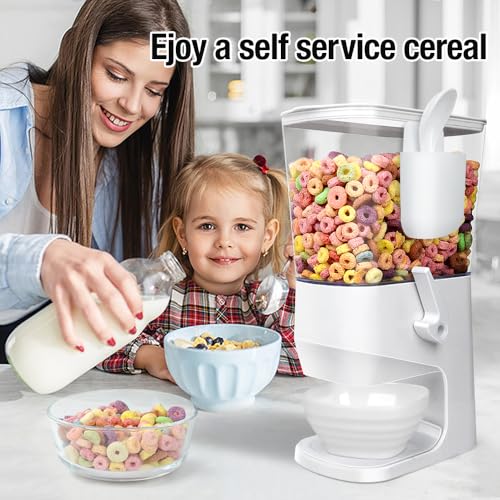 Cereal Dispenser Countertop Wath Bowls and Spoons（1pcs White） (3.5Qt & White & 1pack)